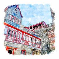 Bacharach Alemanha esboço em aquarela ilustração desenhada à mão vetor