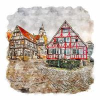 herrenberg alemanha esboço em aquarela ilustração desenhada à mão vetor