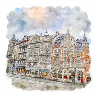 Bruxelas, Bélgica, esboço em aquarela, ilustração desenhada à mão vetor