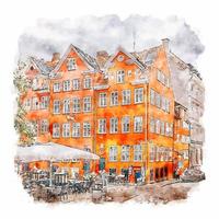 copenhague dinamarca esboço em aquarela ilustração desenhada à mão vetor