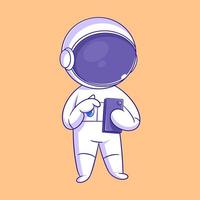 astronauta em pé e jogando Smartphone vetor