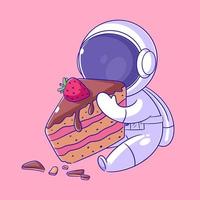 astronauta é comendo uma bolo com morango cobertura vetor