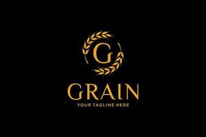 grão com carta g trigo luxo ouro logotipo inspiração vetor
