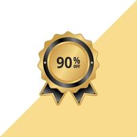 90 por cento fora desconto adesivo. venda ouro tag isolado vetor ilustração. desconto oferta preço rótulo, vetor preço desconto símbolo. 90 por cento desligado. ouro distintivo.