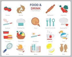 comida e bebida ícone definido para site, documento, design de cartaz, impressão, aplicativo. comida e bebida conceito ícone estilo simples. vetor