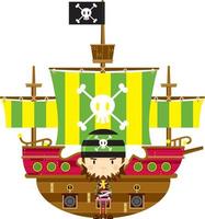 fofa desenho animado fanfarrão pirata com navio vetor