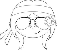 desenho animado anos sessenta hippie menina personagem dentro oculos de sol vetor