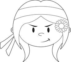 desenho animado anos sessenta hippie menina personagem linha arte vetor