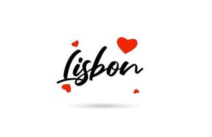 Lisboa escrito a mão cidade tipografia texto com amor coração vetor