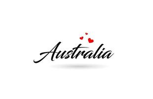 Austrália nome país palavra com três vermelho amor coração. criativo tipografia logotipo ícone Projeto vetor