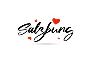 Salzburg escrito a mão cidade tipografia texto com amor coração vetor