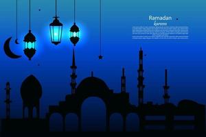 3d bandeira vetor Ramadã kareem mesquita, lanterna, elemento, enfeite Ramadã fundo