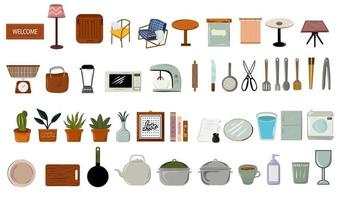 coleção de itens de mobiliário doméstico doodle vetor