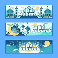 eid mubarak com banner noturno silencioso vetor