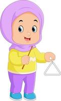 uma muçulmano menina jogando com uma triângulo Sino vetor