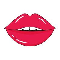 sexy lábios com dentes dentro pop arte estilo. mulheres meio aberto boca. vetor