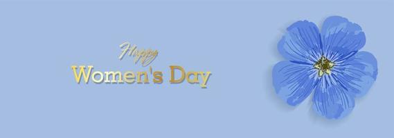 horizontal feriado bandeira para mulheres dia. internacional mulheres dia. azul elegante folheto. cumprimento cartão. roxa campo flor. vetor
