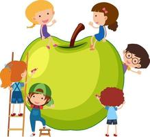 maçã com muitas crianças personagem de desenho animado isolada vetor