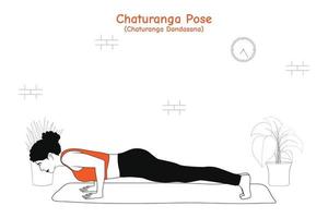 mulher fazendo ioga asana chaturanga ou chaturanga dandasana vetor