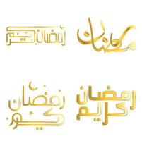 comemoro Ramadã kareem com dourado islâmico caligrafia vetor ilustração.