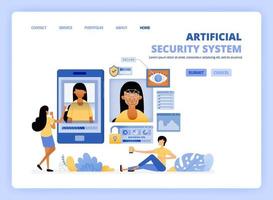 as pessoas acessam o smartphone usando a tecnologia de segurança de leitura óptica segurança de aplicativos móveis artificiais. pode ser usado para modelo de página de destino ui ux web aplicativo móvel pôster banner website panfleto anúncios vetor