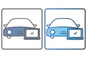 carro diagnóstico ícone ilustração. carro ícone com computador portátil. ícone relacionado para carro serviço, carro reparar. dois tom ícone estilo, linear cor. simples vetor Projeto editável