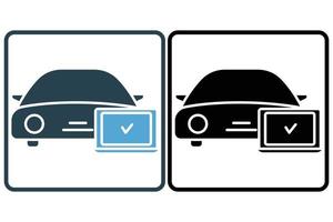 carro diagnóstico ícone ilustração. carro ícone com computador portátil. ícone relacionado para carro serviço, carro reparar. sólido ícone estilo. simples vetor Projeto editável