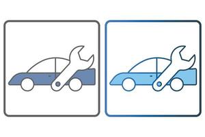 carro serviço ícone ilustração. carro ícone com chave inglesa. ícone relacionado para serviço, reparar. dois tom ícone estilo, linear cor. simples vetor Projeto editável