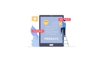 avaliação de feedback do avaliações e povos trabalho de experiência com clientes através desempenho ilustração vetor