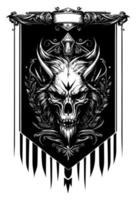 Lobo cabeça logotipo com heráldico bandeira Preto e branco mão desenhado ilustração vetor