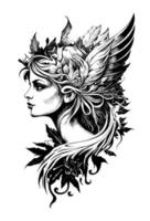 lindo anjo folha e asas enfeite mão desenhado ilustração vetor