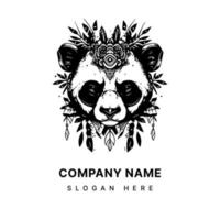 Bravo panda logotipo Preto e branco mão desenhado ilustração vetor