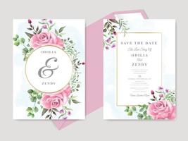 modelo de cartão de convite de casamento lindo floral desenhado à mão vetor