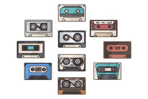 coleção do retro anos 90 audio cassetes vetor