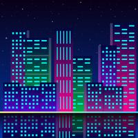 Cidade futurista em estilo retrô de luzes de néon dos anos 80