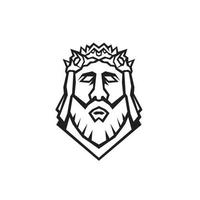 cabeça de Jesus Cristo, o Redentor, usando coroa de espinhos vista de frente, xilogravura retrô em estilo preto e branco vetor