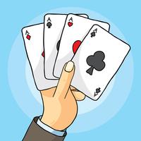Mão com vetor de cartas de jogar