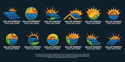 conjunto solar energia logotipo Projeto simples conceito Prêmio vetor