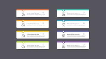 design de negócios de infográficos modernos com 8 conceitos de opções, peças, etapas ou processos podem ser usados para layout de fluxo de trabalho, diagrama, opções de número, web design. elemento infográfico. vetor