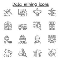mineração de dados, big data, ícone de armazenamento de dados definido em estilo de linha fina vetor