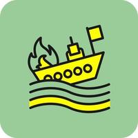 design de ícone de vetor de navio em chamas