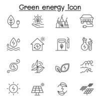 ícone de energia verde definido em estilo de linha fina vetor