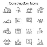 ícones de construção definidos em estilo de linha fina vetor