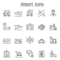 ícone de aeroporto definido em estilo de linha fina