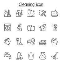 ícone de limpeza definido em estilo de linha fina vetor