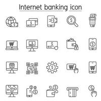 ícones de internet banking definidos em estilo de linha fina vetor