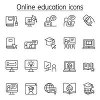 ícones de educação online definidos em estilo de linha fina