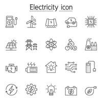 ícones de eletricidade definidos em estilo de linha fina vetor