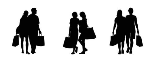 silhueta do bonita mulheres carregando compras bolsas vetor