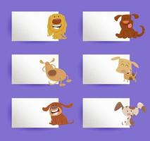conjunto de cartões com desenhos de cães e filhotes vetor